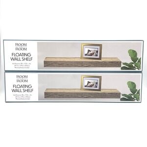 NEW Set Of 2 Floating Wall Shelf 18" Rustic Wood Look New In Box Shelves Beige